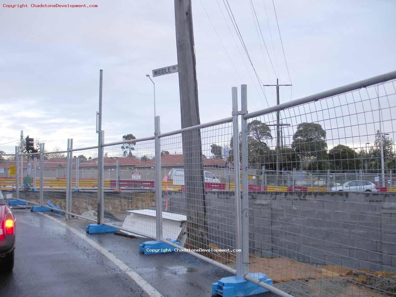 Brick wall under construction at temporary slip lane - Chadstone Development Discussions