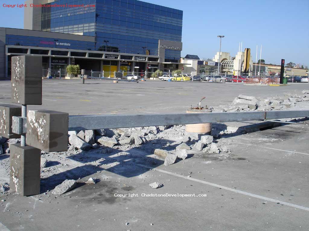 A felled lamp post, along with rubble, at Chadstone Place - Chadstone Development Discussions